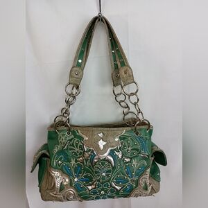 Western Cowgirl Green and‎ Silver Embroidered HandBag